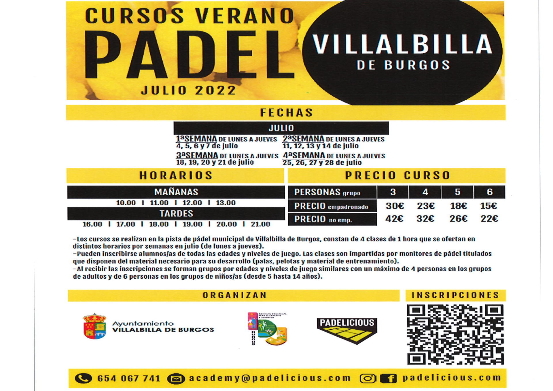 CURSO VERANO PADEL JULIO 2022 Villalbilla de Burgos